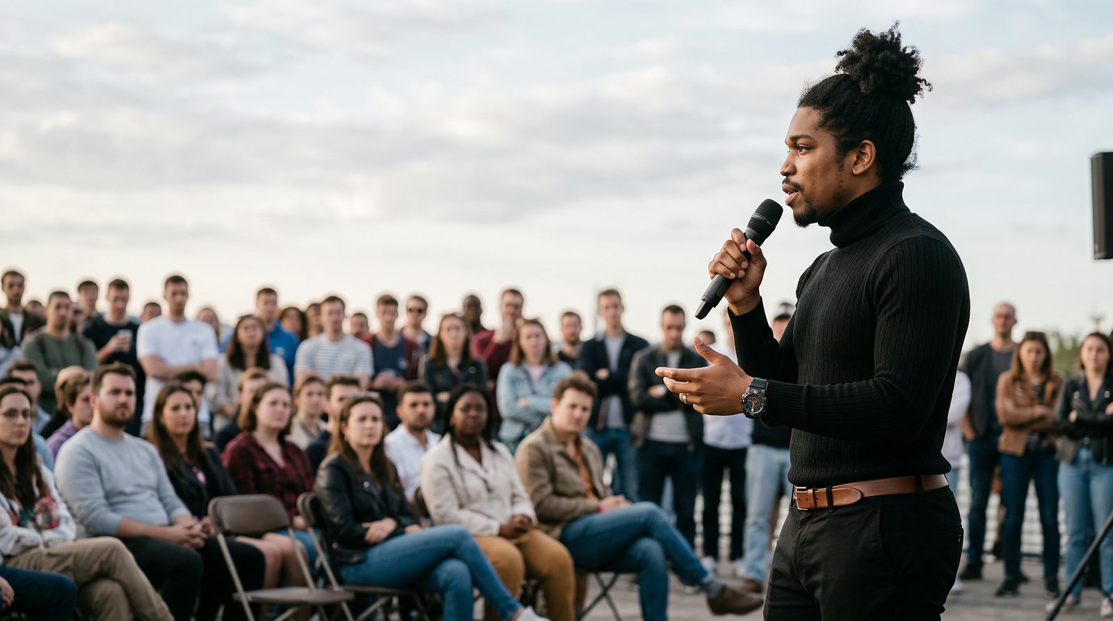 Raithel Martina speaking to a crowd outdoors